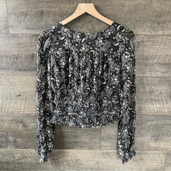 Free People Printed Lolita Peasant Blouse in Floral Dark Combo Sz Small - Picture 5 of 6